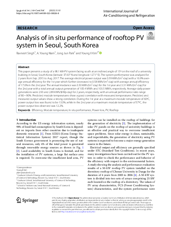 (PDF) Analysis of in situ performance of rooftop PV system in Seoul ...
