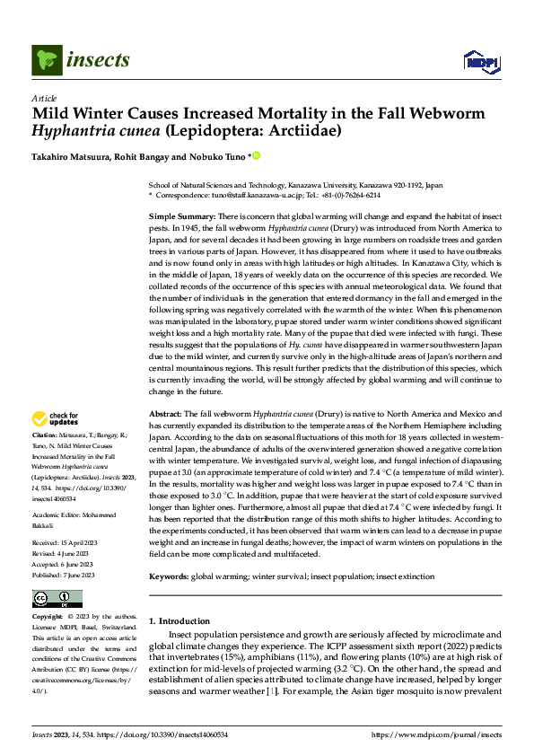 (PDF) Mild Winter Causes Increased Mortality in the Fall Webworm ...