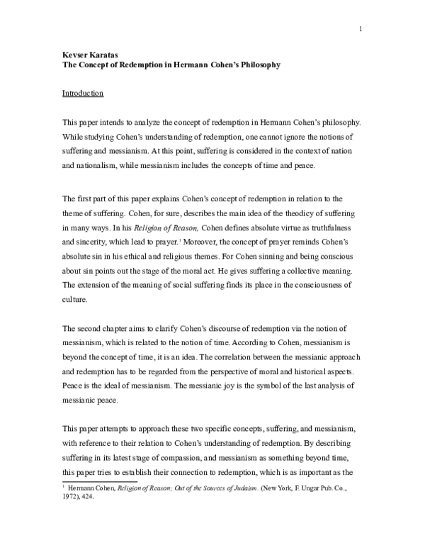 (DOC) The Concept of Redemption in Hermann Cohen's Philosophy