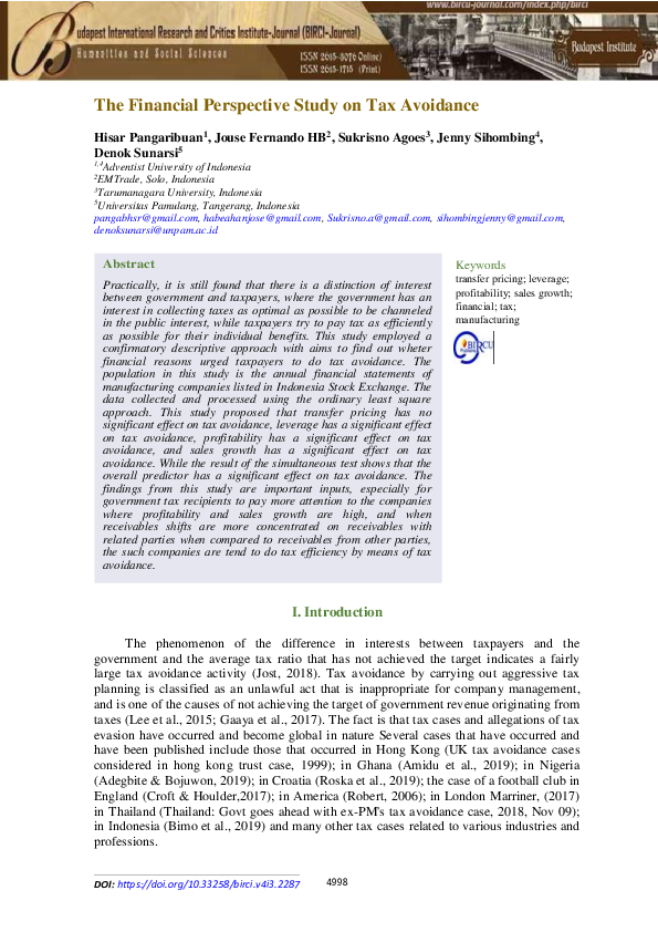 (PDF) The Financial Perspective Study on Tax Avoidance