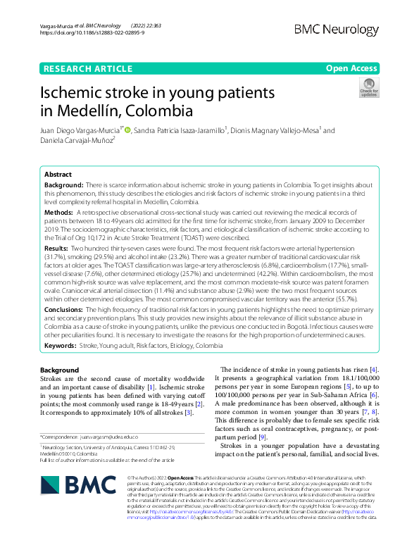(PDF) Ischemic stroke in young patients in Medellín, Colombia