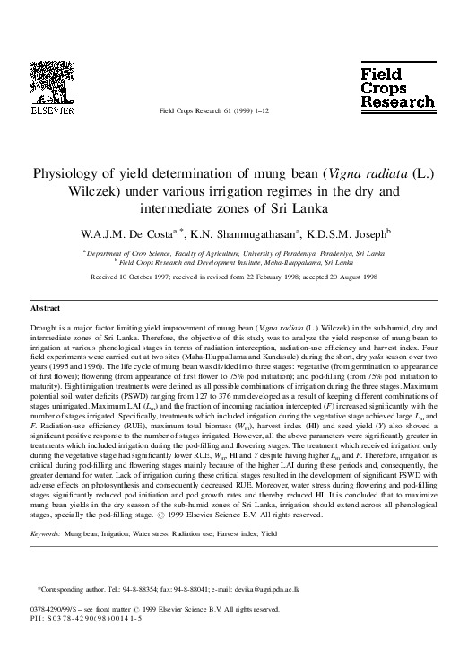 (PDF) Physiology of yield determination of mung bean (Vigna radiata (L ...