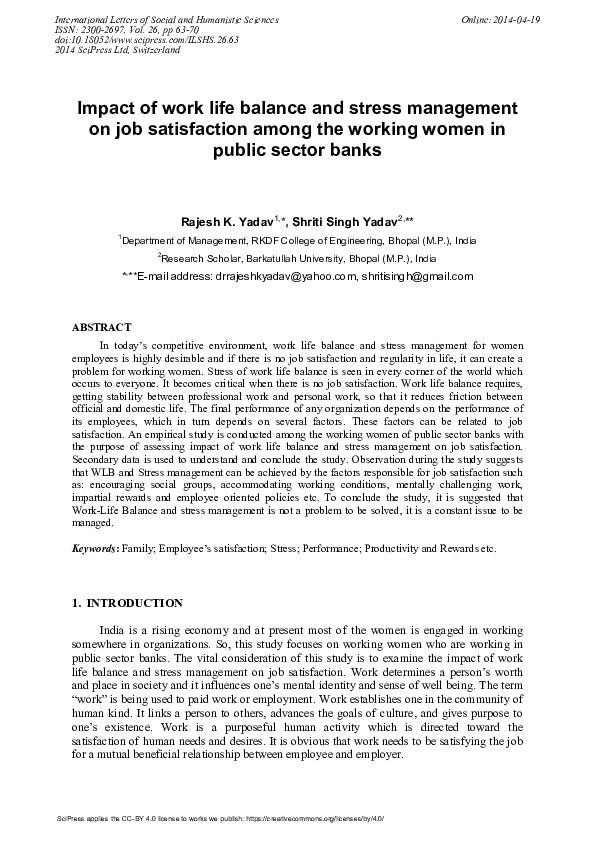 (PDF) Impact of Work Life Balance and Stress Management on Job ...