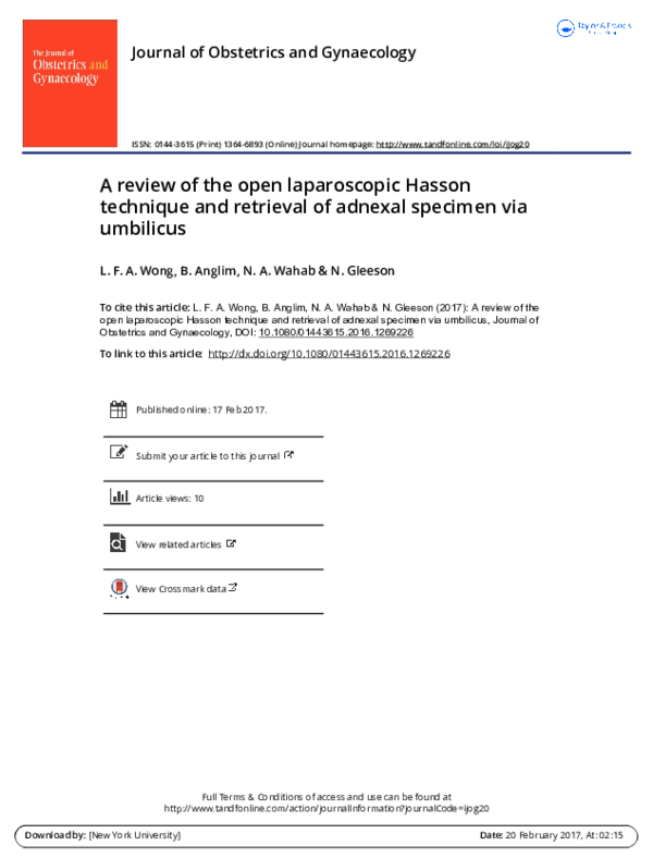 (PDF) A review of the open laparoscopic Hasson technique and retrieval ...