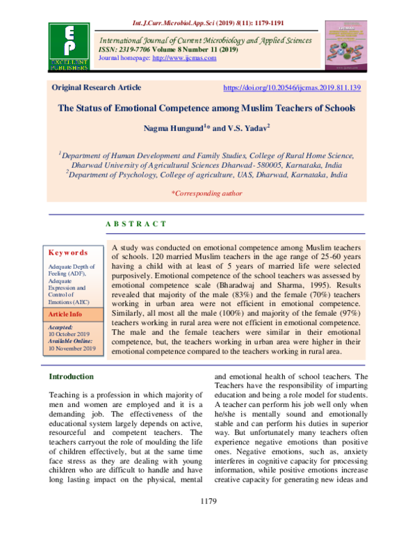 (PDF) The Status of Emotional Competence among Muslim Teachers of Schools