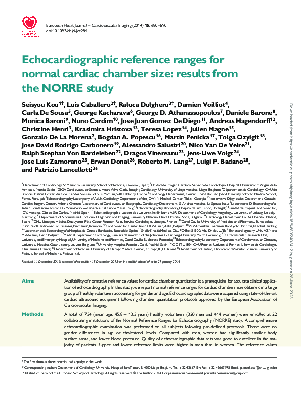 (PDF) Echocardiographic reference ranges for normal cardiac chamber ...