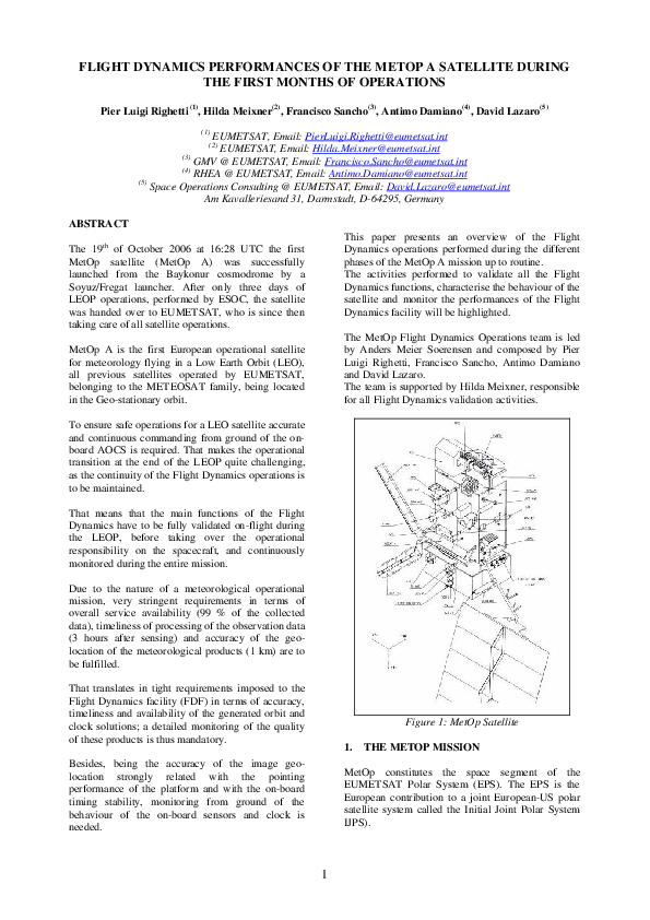 (PDF) Flight Dynamics Performances of the MetOp A Satellite during the ...