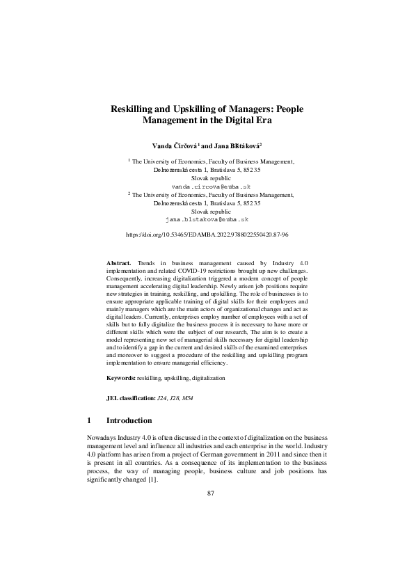 (PDF) Reskilling and Upskilling of Managers: People Management in the ...