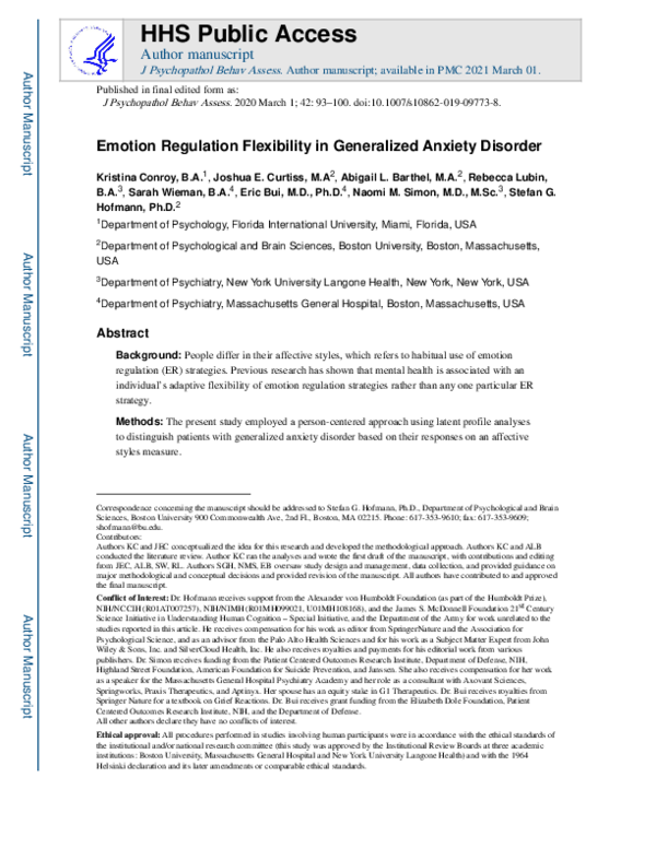 (PDF) Emotion Regulation Flexibility in Generalized Anxiety Disorder