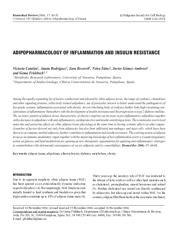 (PDF) Adipopharmacology of inflammation and insulin resistance