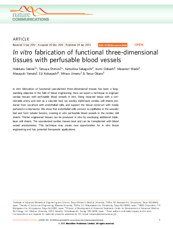 (PDF) In vitro fabrication of functional three-dimensional tissues with ...