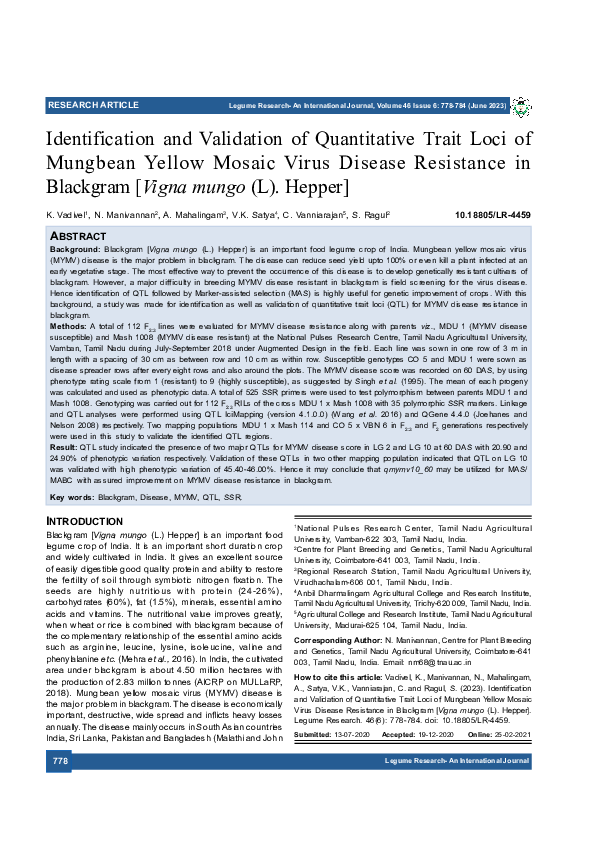 (PDF) Identification and Validation of Quantitative Trait Loci of ...