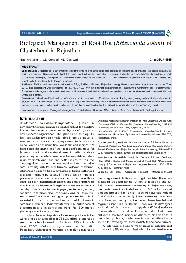 (PDF) Biological Management of Root Rot (Rhizoctonia solani) of ...