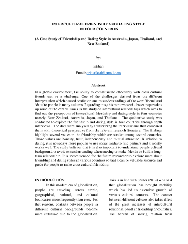 (PDF) INTERCULTURAL FRIENDSHIP AND DATING STYLE (A Case Study of ...