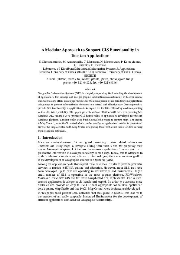 (PDF) A Modular Approach to Support GIS Functionality in Tourism ...