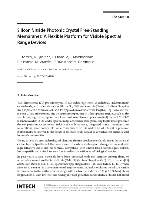 (PDF) Silicon Nitride Photonic Crystal Free-Standing Membranes: A ...