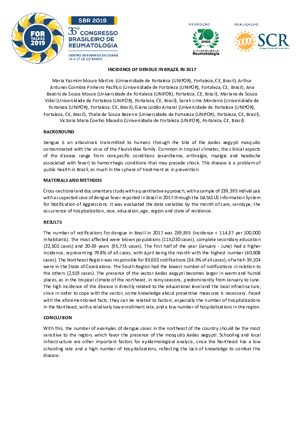 (PDF) Incidence of Dengue in Brazil in 2017
