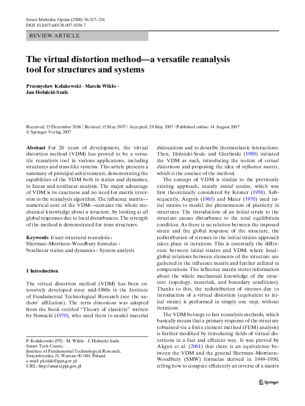 (PDF) The virtual distortion method—a versatile reanalysis tool for ...