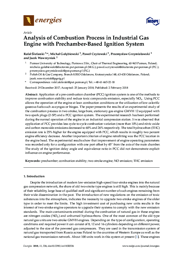 (PDF) Analysis of Combustion Process in Industrial Gas Engine with ...