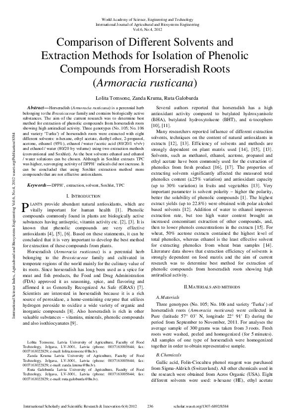 (PDF) Comparison Of Different Solvents And Extraction Methods For ...