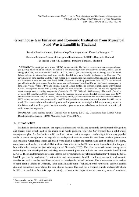 (PDF) Greenhouse Gas Emission and Economic Evaluation from Municipal ...