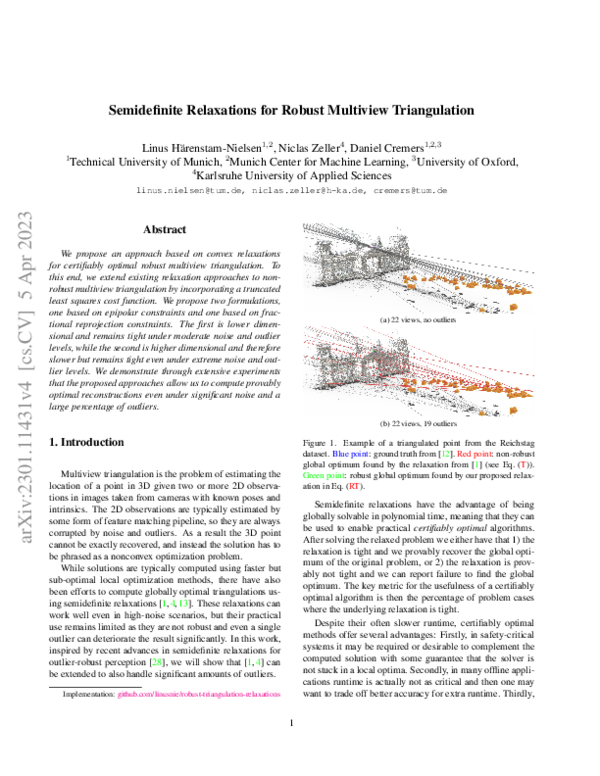 (PDF) Semidefinite Relaxations for Robust Multiview Triangulation
