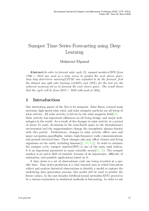 (PDF) Sunspot Time Series Forecasting using Deep Learning