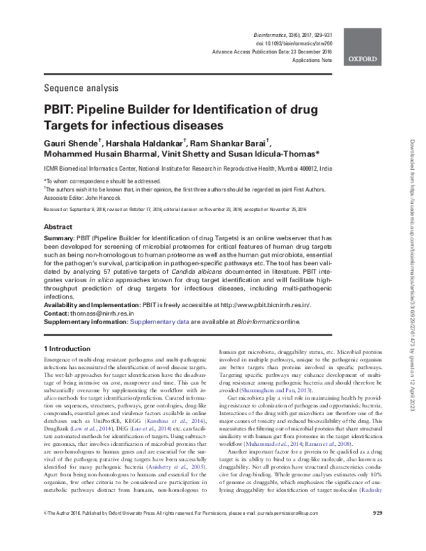 (PDF) PBIT: Pipeline Builder for Identification of drug Targets for ...