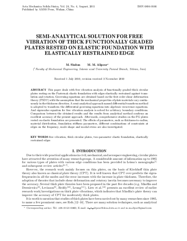 (PDF) Semi-analytical solution for free vibration of thick functionally ...