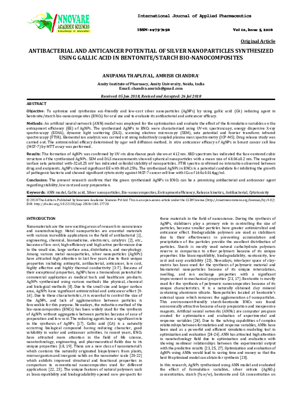 (PDF) ANTIBACTERIAL AND ANTICANCER POTENTIAL OF SILVER NANOPARTICLES ...