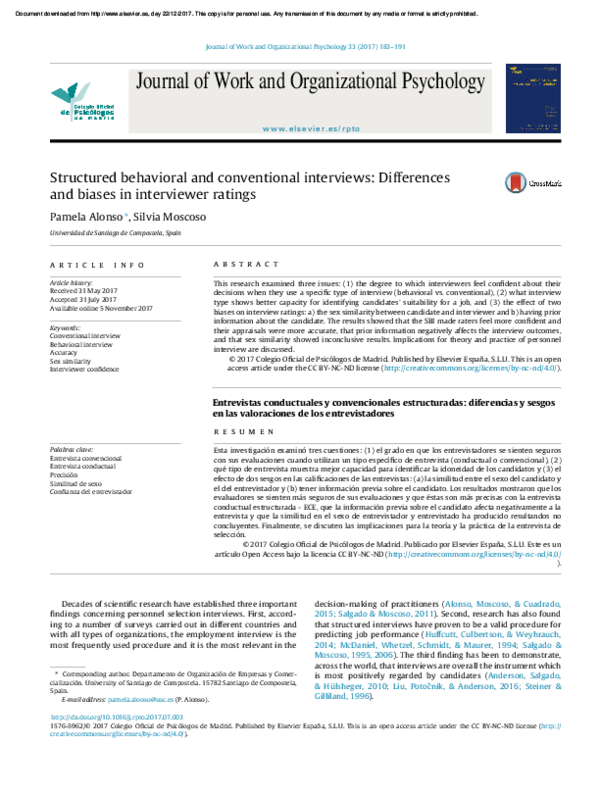 Pdf Structured Behavioral And Conventional Interviews Differences