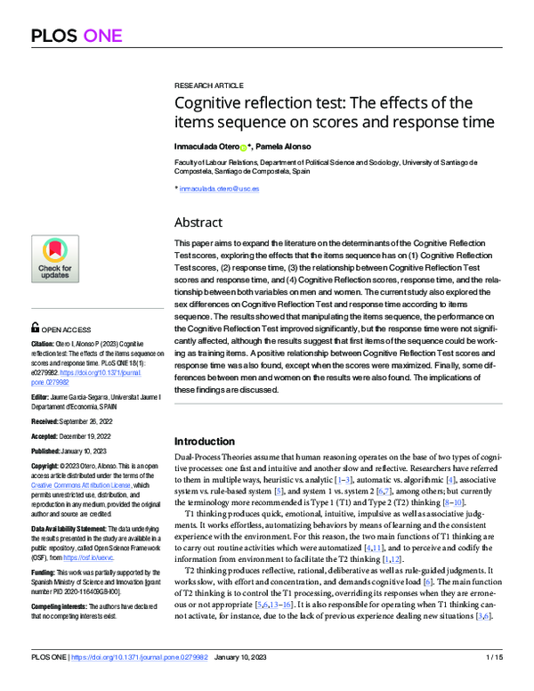 (PDF) Cognitive reflection test: The effects of the items sequence on ...
