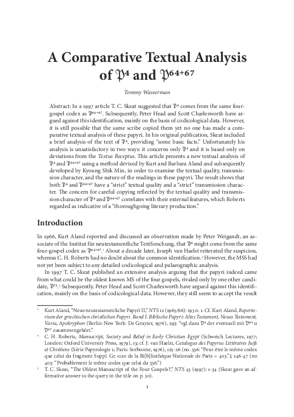 (PDF) A Comparative Textual Analysis of P 4 and P 64 + 67
