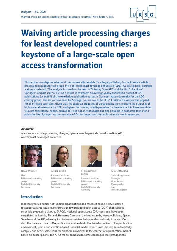 (PDF) Waiving article processing charges for least developed countries ...