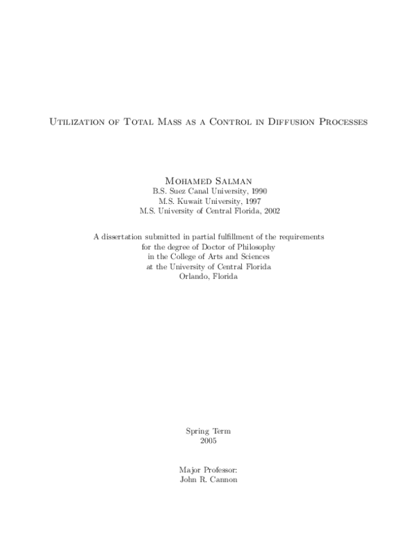 (PDF) Utilization of Total Mass as a Control in Diffusion Processes