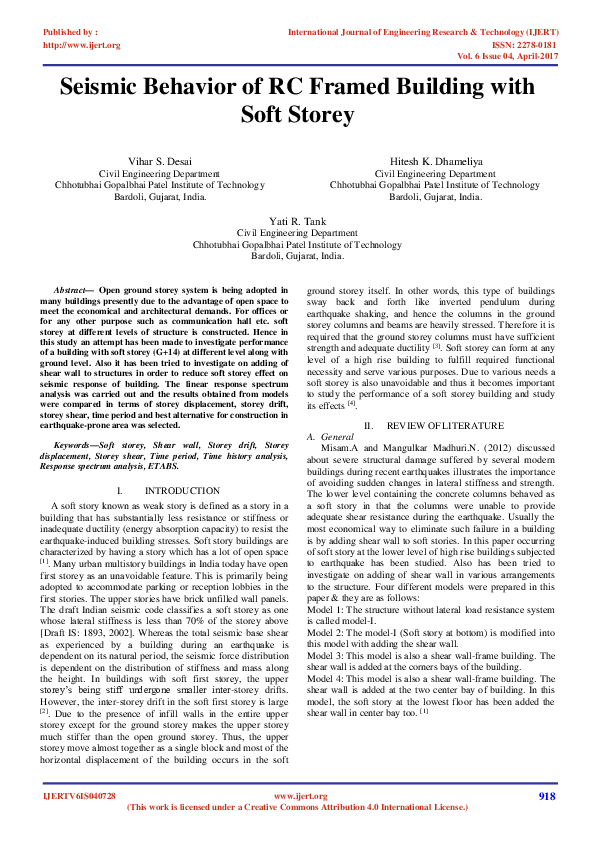 (PDF) Seismic Behavior of RC Framed Building with Soft Storey