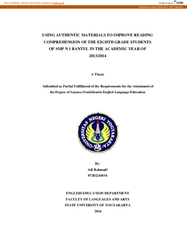 (PDF) Using Authentic Materials to Improve Reading Comprehension of the ...
