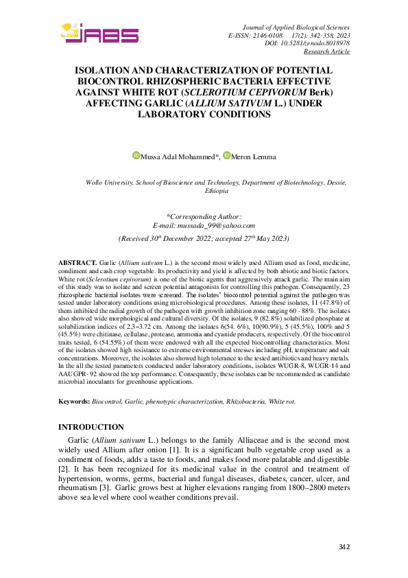 (PDF) ISOLATION AND CHARACTERIZATION OF POTENTIAL BIOCONTROL ...