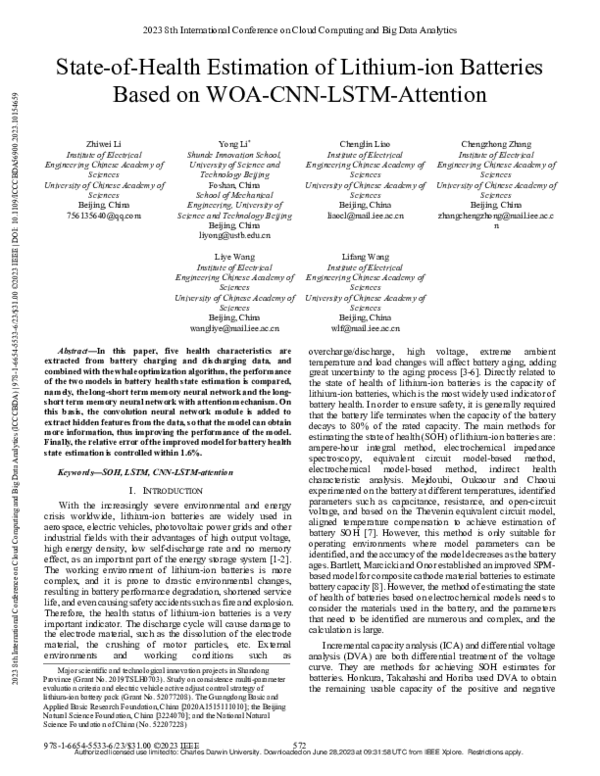 (PDF) State-of-Health Estimation of Lithium-ion Batteries Based on WOA ...