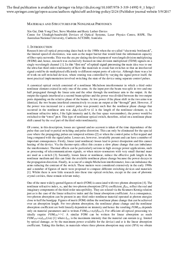 (PDF) Materials and Structures for Nonlinear Photonics