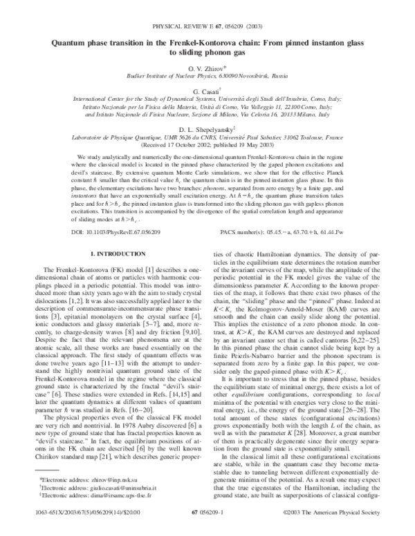 (PDF) Quantum phase transition in the Frenkel-Kontorova chain: From ...