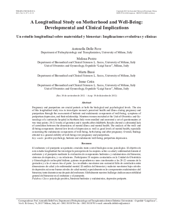 (PDF) A Longitudinal Study on Motherhood and Well-Being: Developmental ...