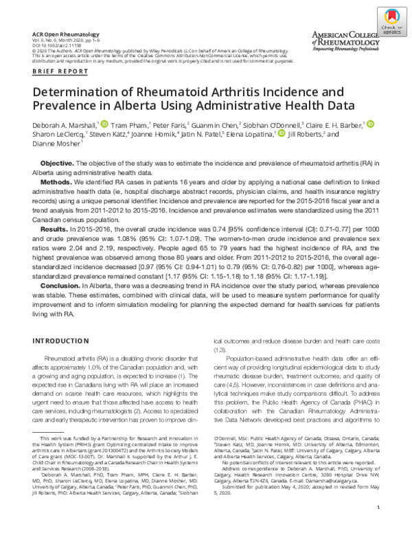 (PDF) Determination of Rheumatoid Arthritis Incidence and Prevalence in ...