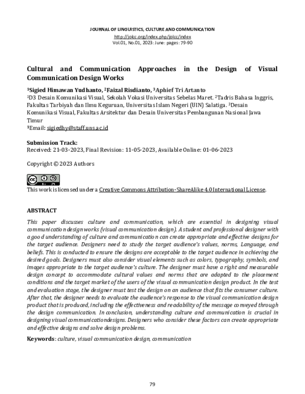 (PDF) Cultural and Communication Approaches in the Design of Visual ...