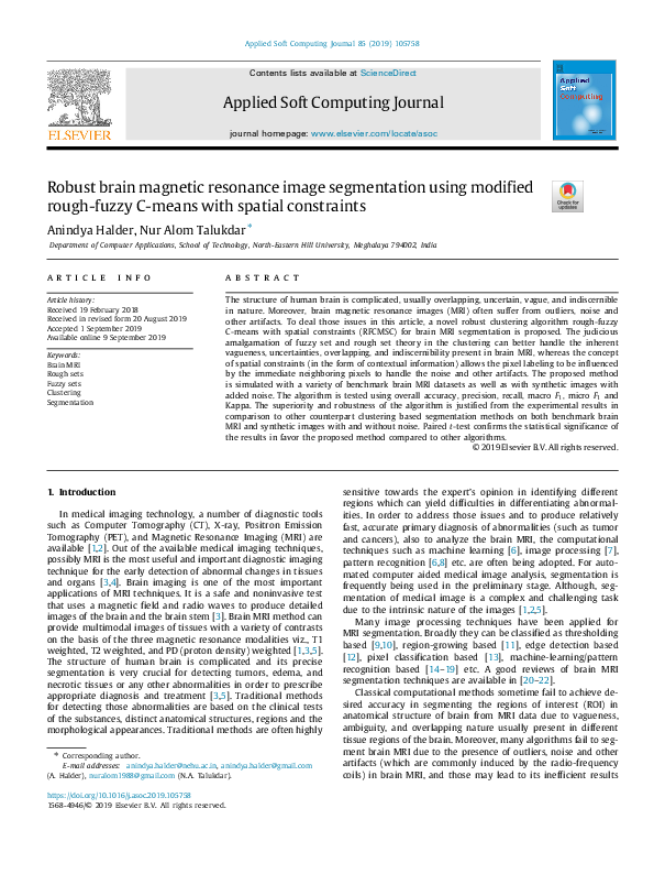 (PDF) Robust brain magnetic resonance image segmentation using modified ...