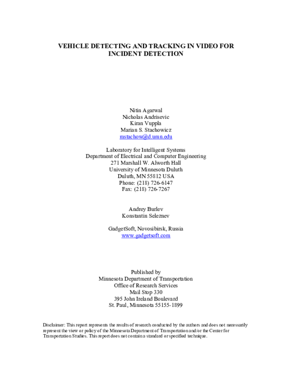 (PDF) Vehicle Detecting and Tracking in Video for Incident Detection