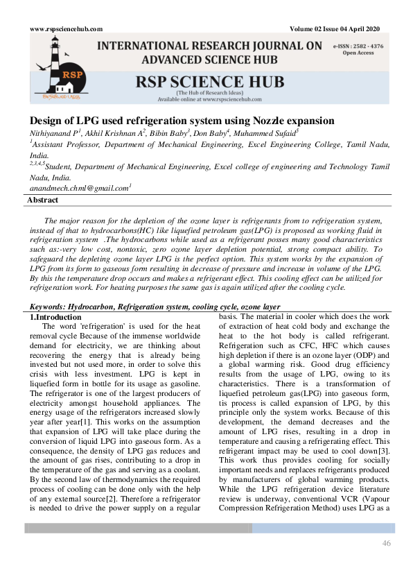 (PDF) Design of LPG used refrigeration system using Nozzle expansion