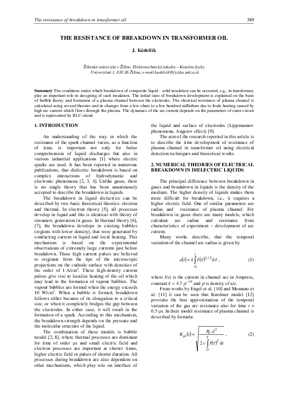 Pdf The Resistance Of Breakdown In Transformer Oil