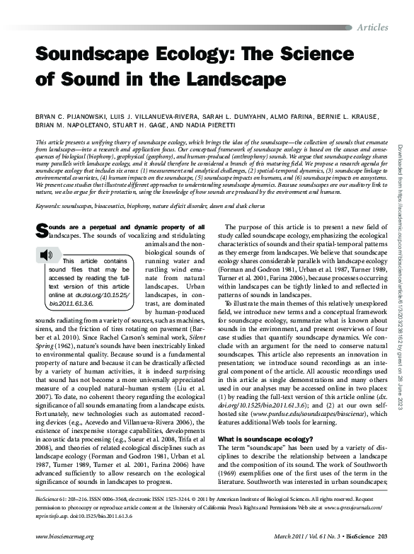 (PDF) Soundscape Ecology: The Science of Sound in the Landscape