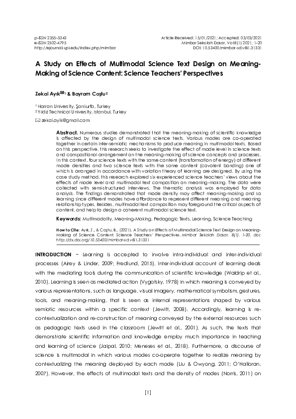 (PDF) A Study on Effects of Multimodal Science Text Design on Meaning ...